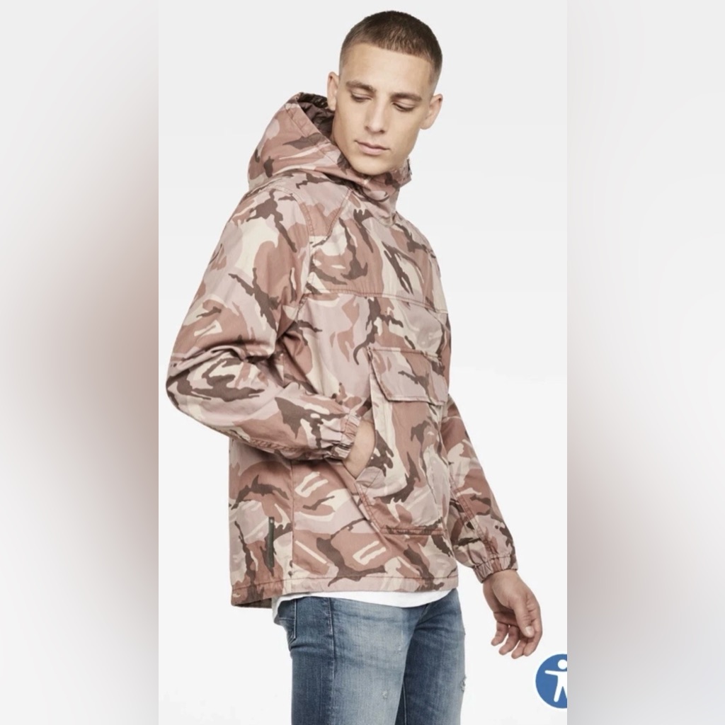 G-Star Raw Men’s Brown Pink Camo Pullover Hooded Jacket Size Small